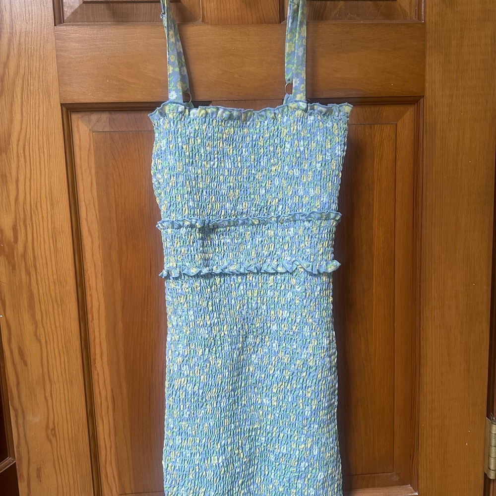 Blue and Yellow Floral Smocked Dress